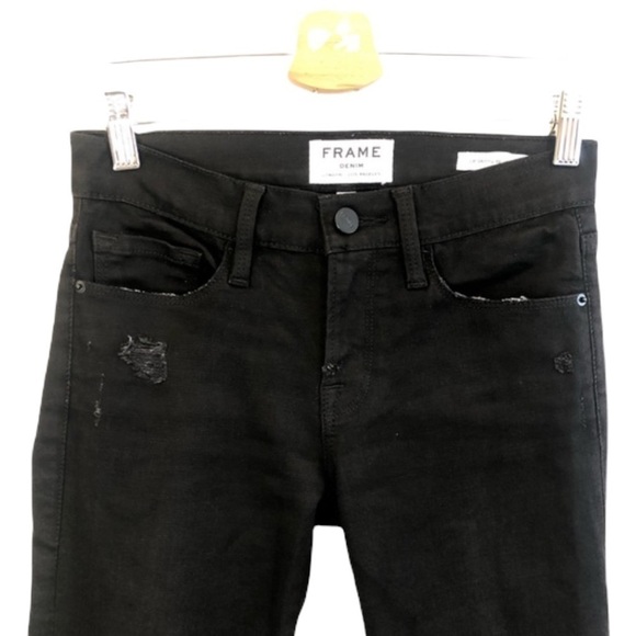 Frame Denim Le Skinny De Jeanne Black Gold Zipper Legs 24 - Picture 3 of 13